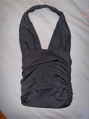 Mango Black Glitter Halter Tank Top
